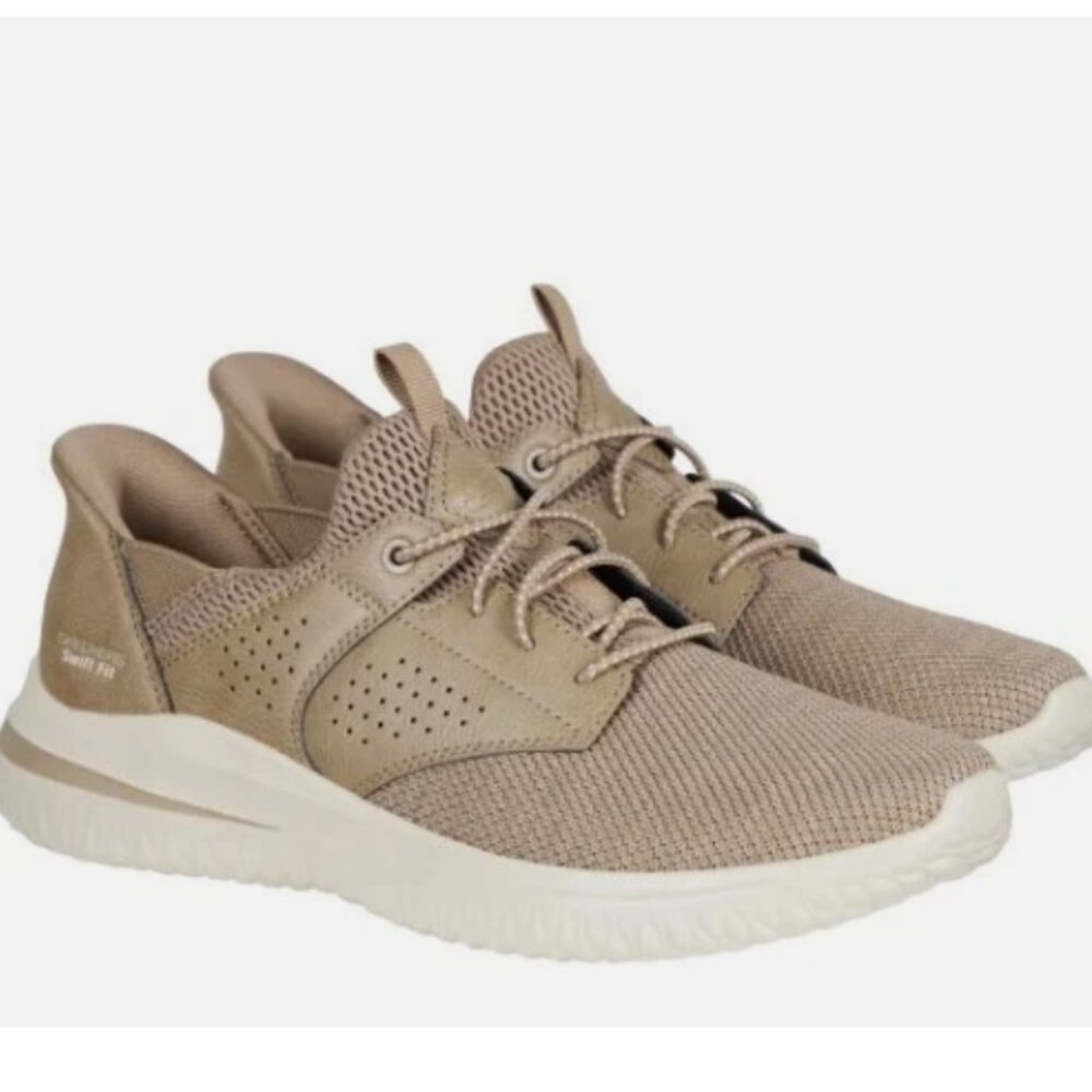 Skechers Men's Delson Hands Free Swift Fit Sneaker, Taupe, Size 10